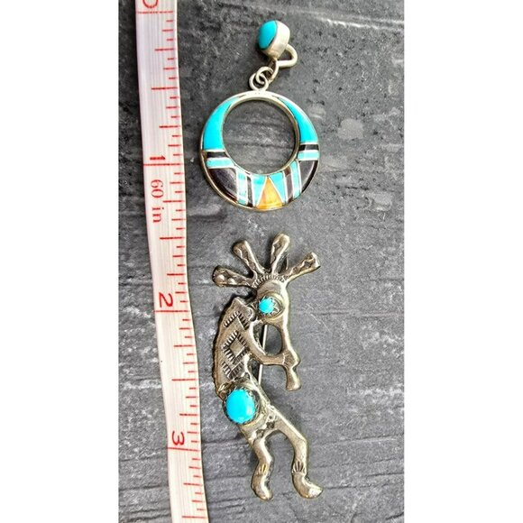 Vintage Sterling Silver Kokopelli Brooch & Inlaid Turquoise Pendant JJ4153 - Picture 10 of 11